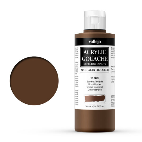 11.092 VALLEJO ACRYLIC GOUACHE BURNT UMBER 200ml