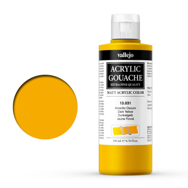13.031 VALLEJO ACRYLIC GOUACHE CADMIUM YELLOW DARK 200ml