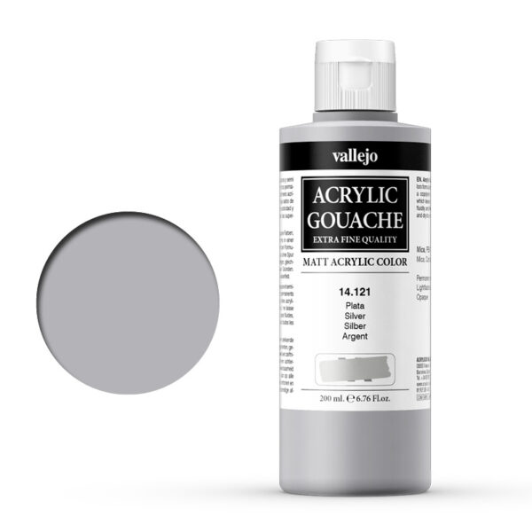 14.121 VALLEJO ACRYLIC GOUACHE SILVER 200ml