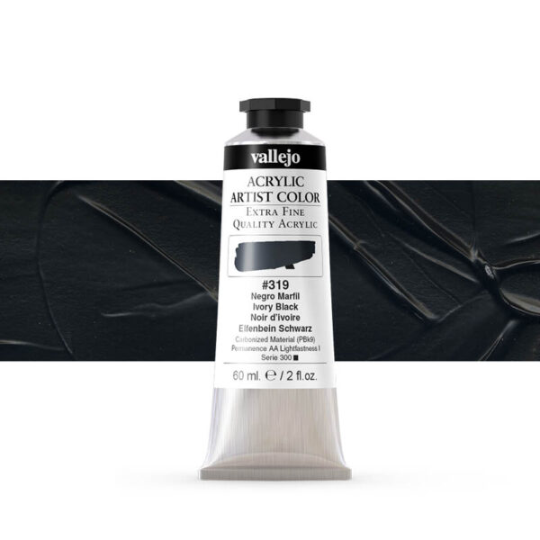 16.319 VALLEJO ACRYLIC ARTIST COLOR IVORY BLACK 60ml