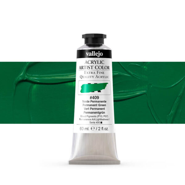 16.409 VALLEJO ACRYLIC ARTIST COLOR PERMANENT GREEN 60ml