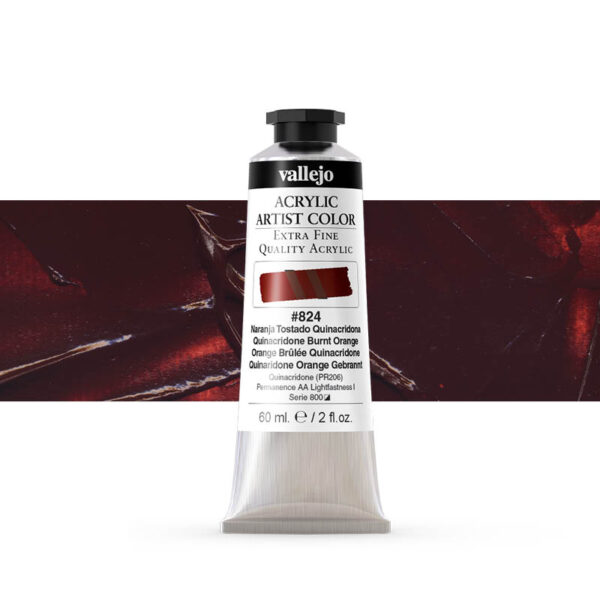 16.824 VALLEJO ACRYLIC ARTIST COLOR QUINACRD. BURNT ORANGE 60ml