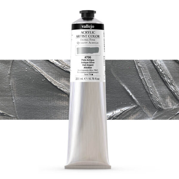 17.706 VALLEJO ACRYLIC ARTIST COLOR ANTIQUE SILVER 200ml