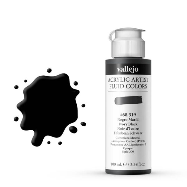 68.319 VALLEJO ACRYLIC ARTIST FLUID IVORY BLACK 100ml