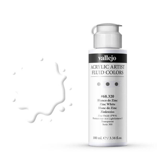 68.320 VALLEJO ACRYLIC ARTIST FLUID ZINC WHITE 100ml