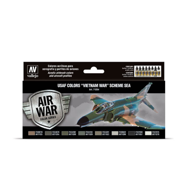 71.204 VALLEJO-MODEL AIR-AW SET- USAF COLORS VIETNAM WAR SCHEME SEA 17ml 8pcs set