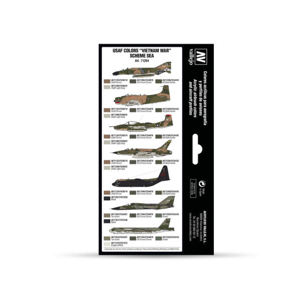 71.204 VALLEJO-MODEL AIR-AW SET- USAF COLORS VIETNAM WAR SCHEME SEA 17ml 8pcs set - Image 2