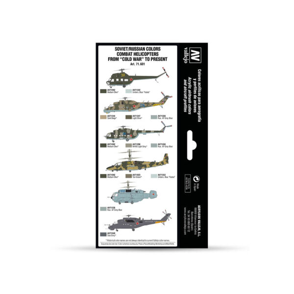 71.601 VALLEJO-MODEL AIR-AW SET- SOVbyRUS COLORS COMBAT HELICOPTERS POST WWII 17ml 8pcs set - Image 2