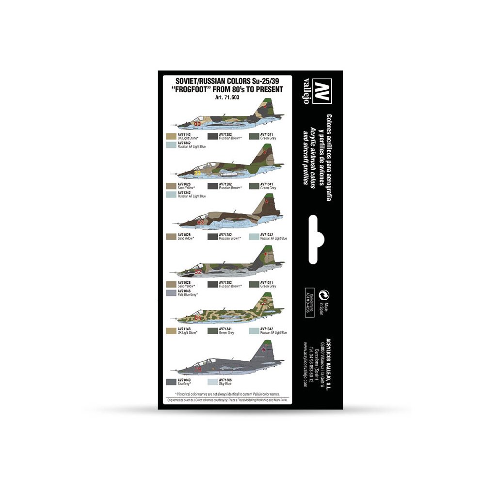 71.603 VALLEJO-MODEL AIR-AW SET- SOVbyRUS COLORS SU-25by39 -FROGFOOT 17ml 8pcs set - Image 2