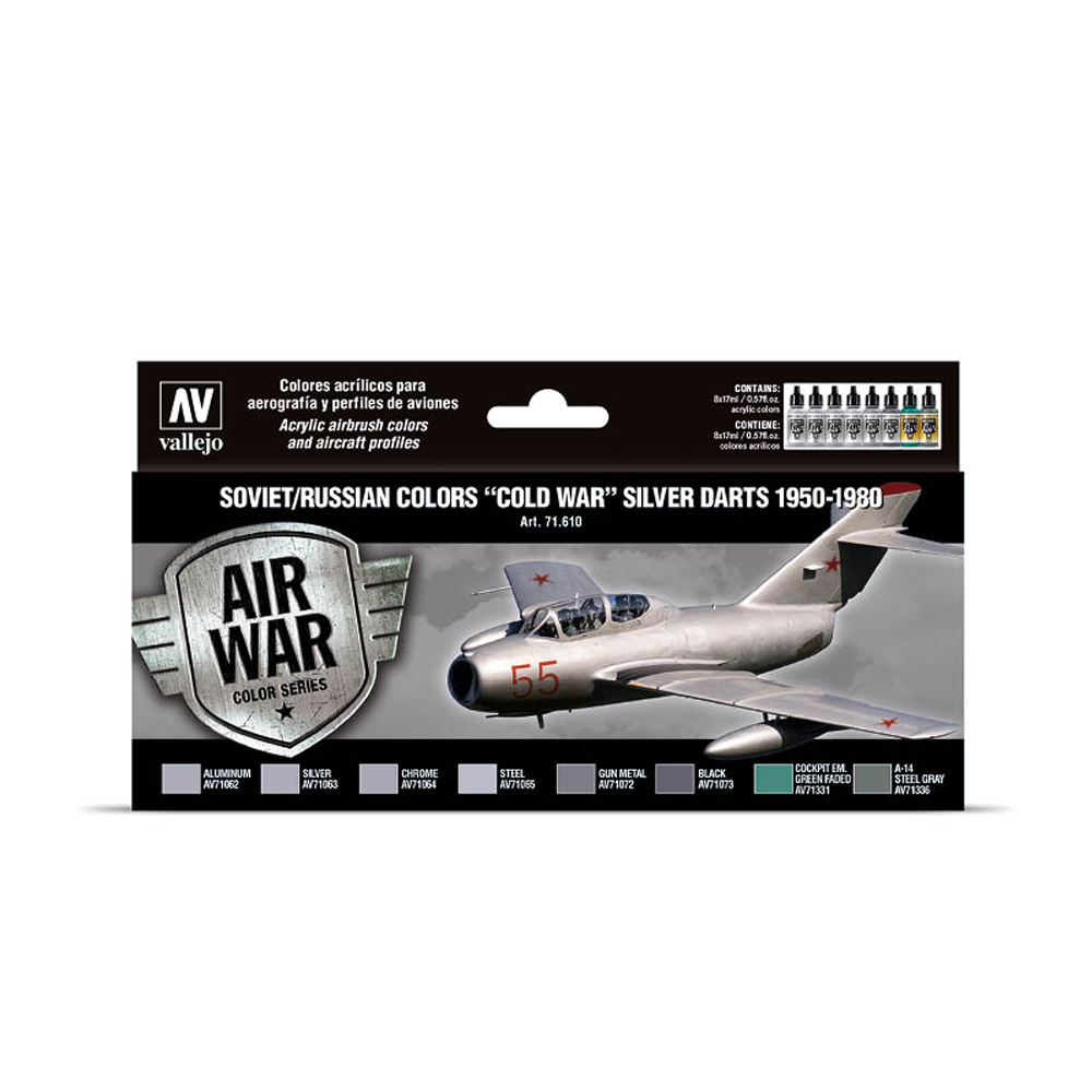 71.610 VALLEJO-MODEL AIR-AW SET- SOVbyRUS COLORS MIG-29 -COLD WAR - SILVER DARTS 17ml 8pcs set