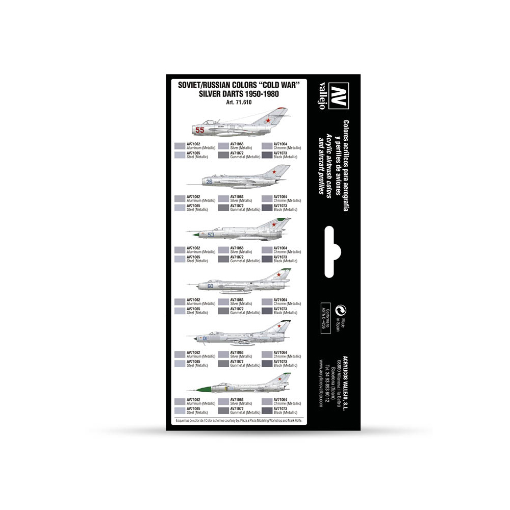 71.610 VALLEJO-MODEL AIR-AW SET- SOVbyRUS COLORS MIG-29 -COLD WAR - SILVER DARTS 17ml 8pcs set - Image 2