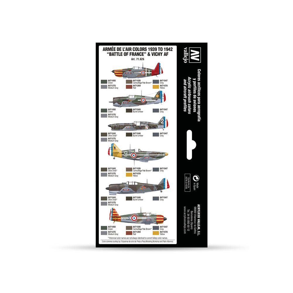 71.626 VALLEJO-MODEL AIR-AW SET- ARMEE DE LAIR COLORS -BATTLE OF FRANCE 17ml 8pcs set - Image 2