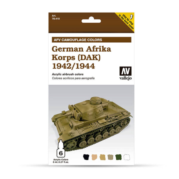 78410 Vallejo AFV Armour Painting System Set- German Afrika Korps 1942by44 DAK 6x8ml