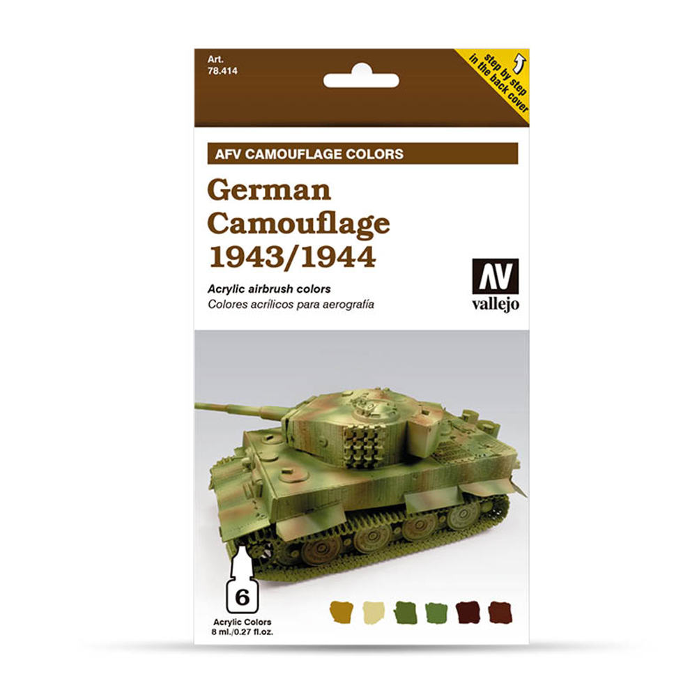 78414 VALLEJO AFV ARMOUR PAINTING SYSTEM SET- GERMAN CAMOUFLAGE 1943 by 1944 6x8ml